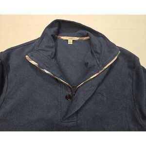 Burberry Brit Pullover Mens XL Blue Sweater BOTH Zip and Button Closure